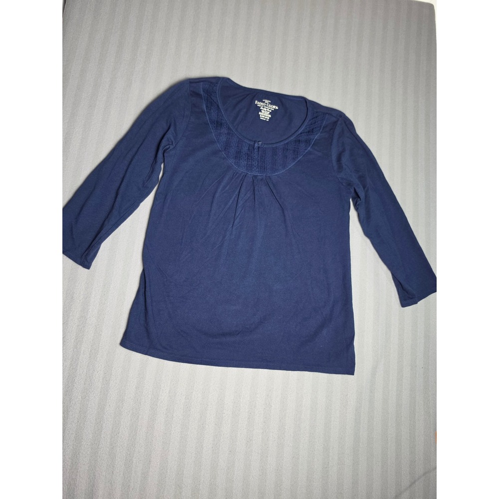 Faded Glory Navy Blue Lace Trim 100% Cotton Long Sleeve Top Small 4-6 FL31107T